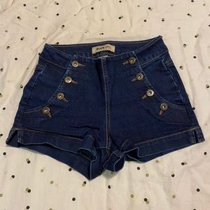 Blue spice button up high waisted shorts